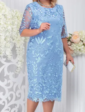 Luolandi Women's Lace Dress Plus Size Curve Party Dress Floral Half Sleeve Elegant Prom Dress Midi Dress Mother of the Bride Dress