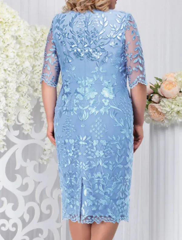 Luolandi Women's Lace Dress Plus Size Curve Party Dress Floral Half Sleeve Elegant Prom Dress Midi Dress Mother of the Bride Dress