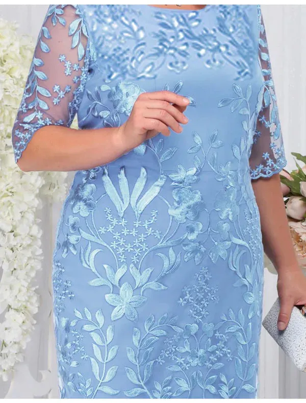 Luolandi Women's Lace Dress Plus Size Curve Party Dress Floral Half Sleeve Elegant Prom Dress Midi Dress Mother of the Bride Dress