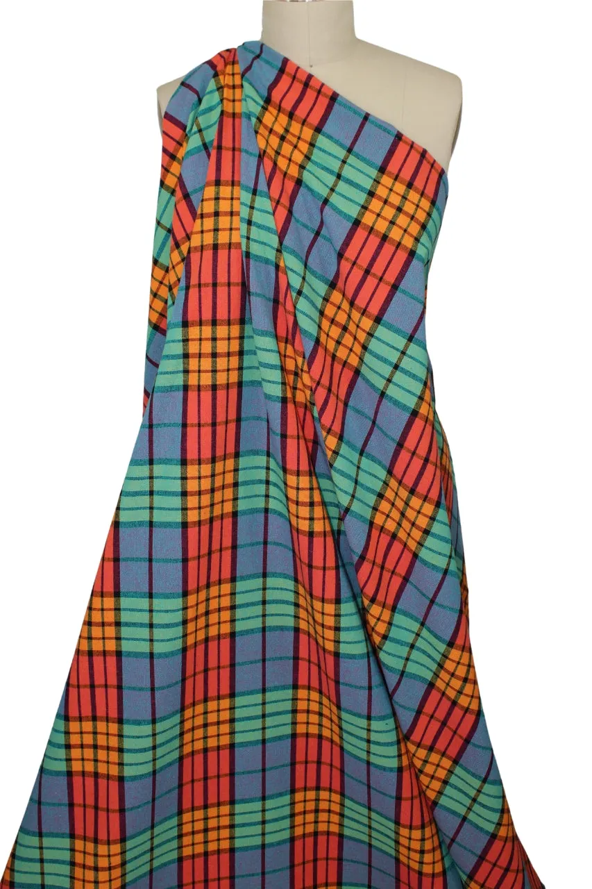 Madras Plaid Cotton Dobby - Apricot/Orange/Green/Blue