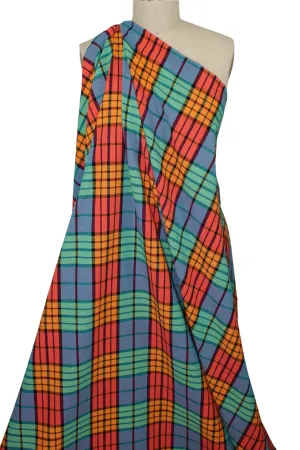 Madras Plaid Cotton Dobby - Apricot/Orange/Green/Blue