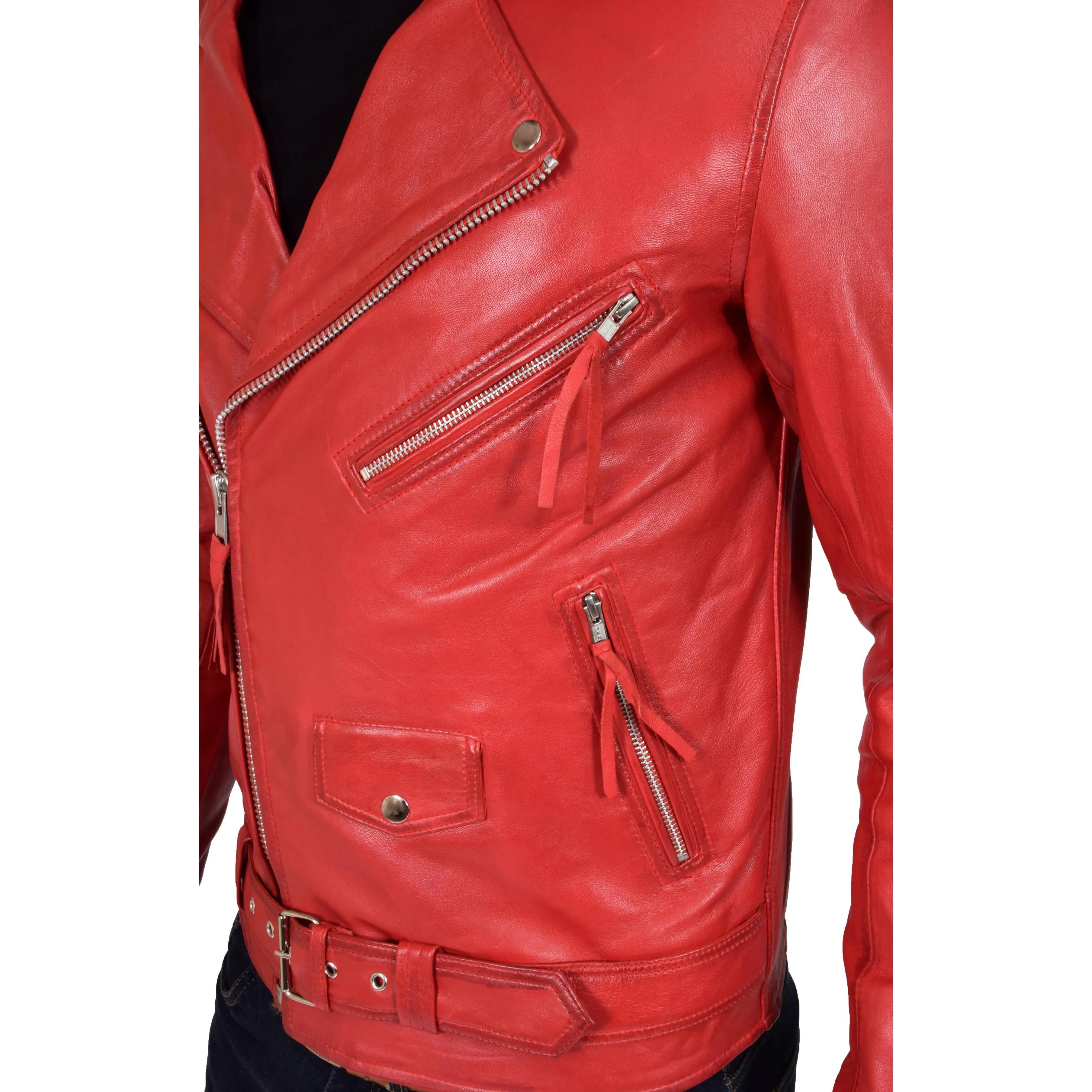 Mens Brando Biker Leather Jacket Elvis Red