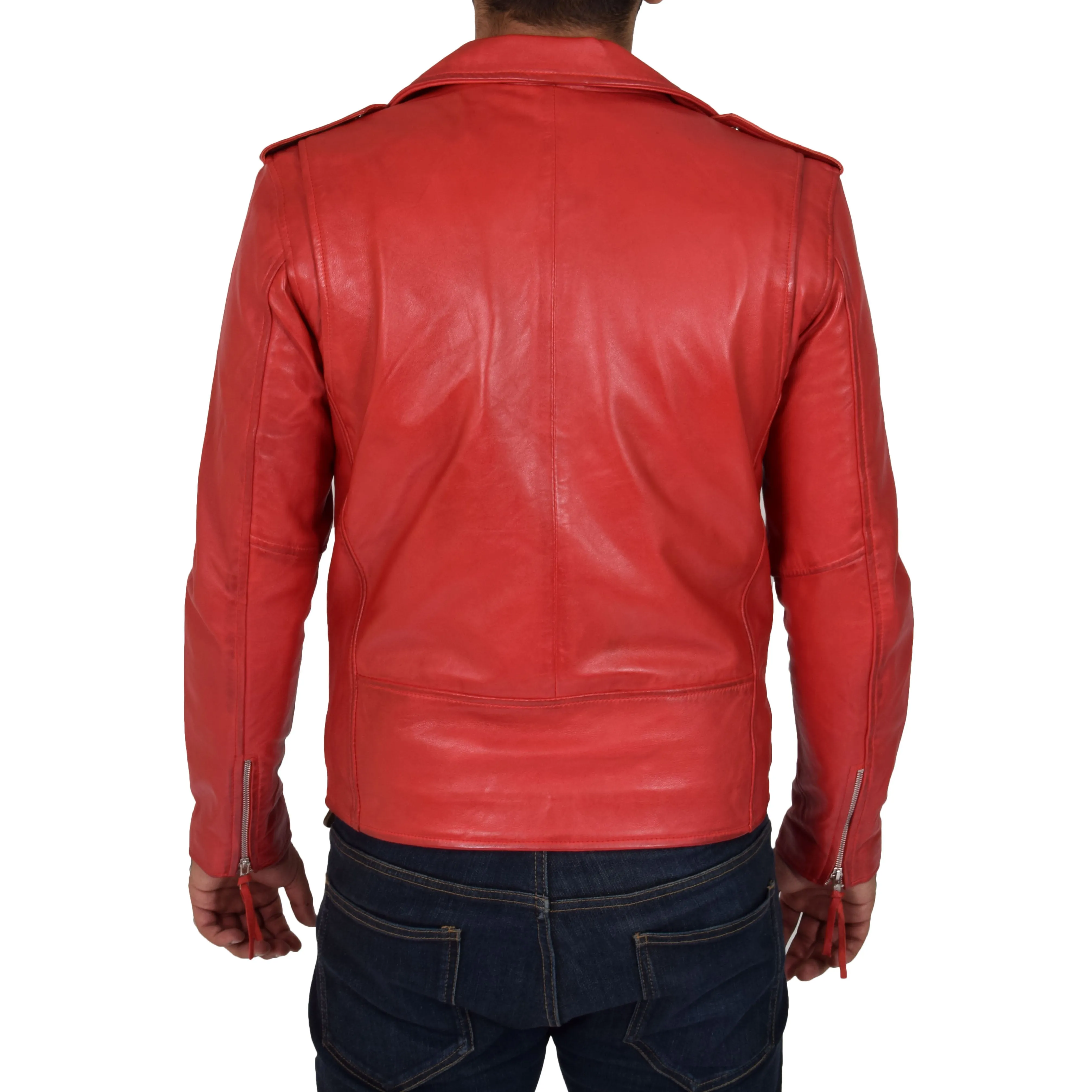 Mens Brando Biker Leather Jacket Elvis Red