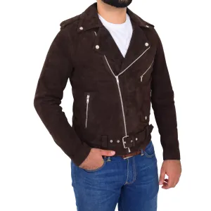 Mens Genuine Suede Leather Biker Jacket Jay Brown