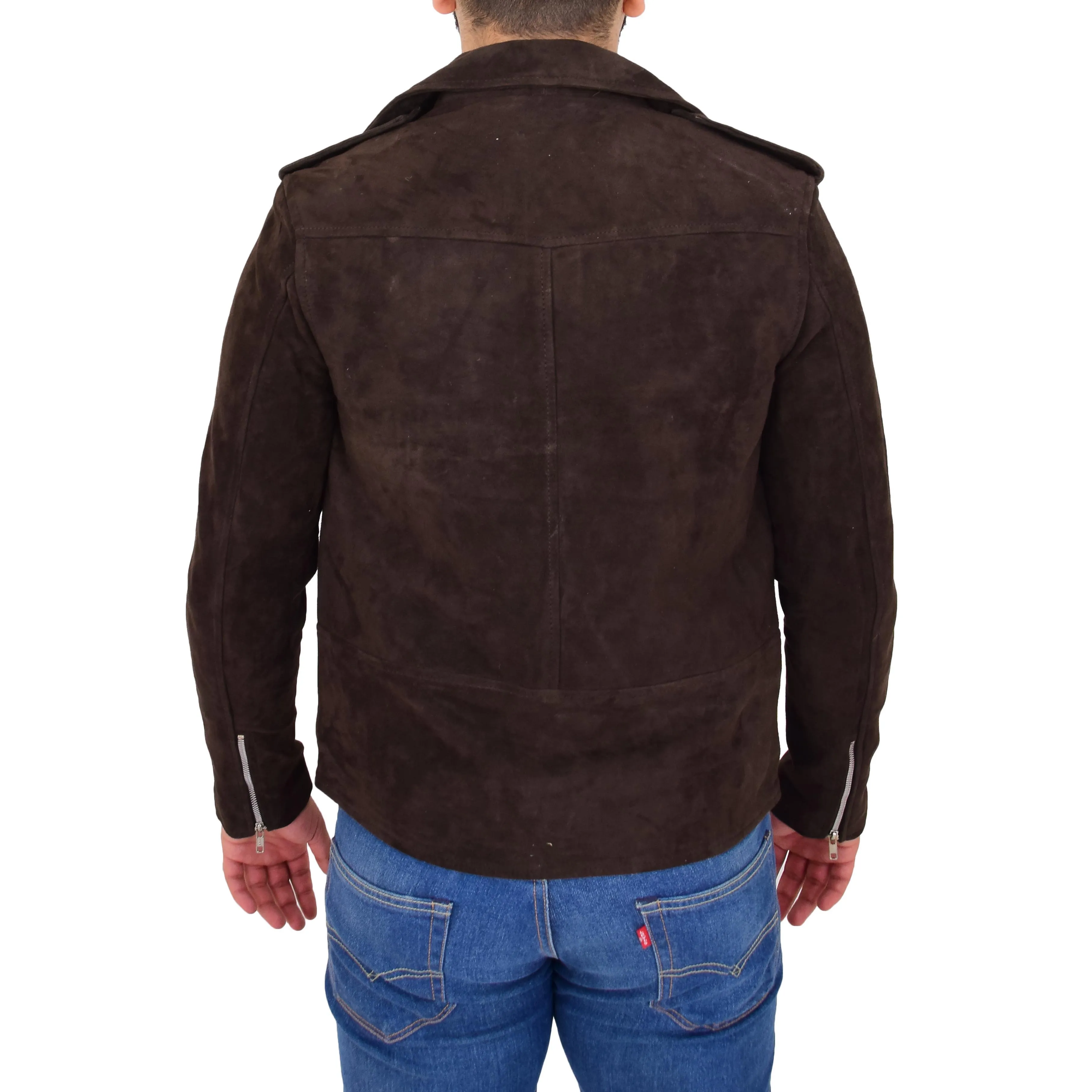 Mens Genuine Suede Leather Biker Jacket Jay Brown