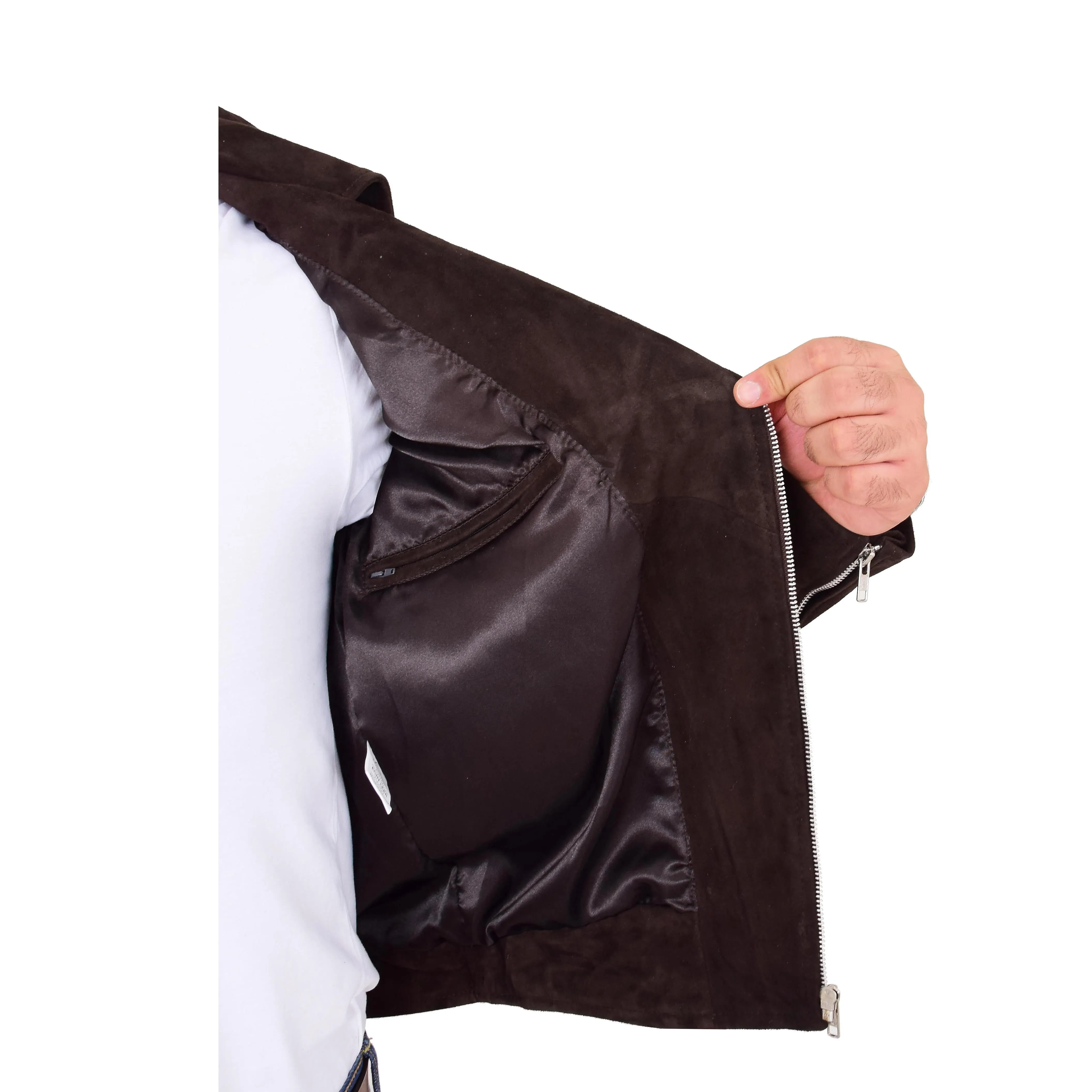 Mens Genuine Suede Leather Biker Jacket Jay Brown