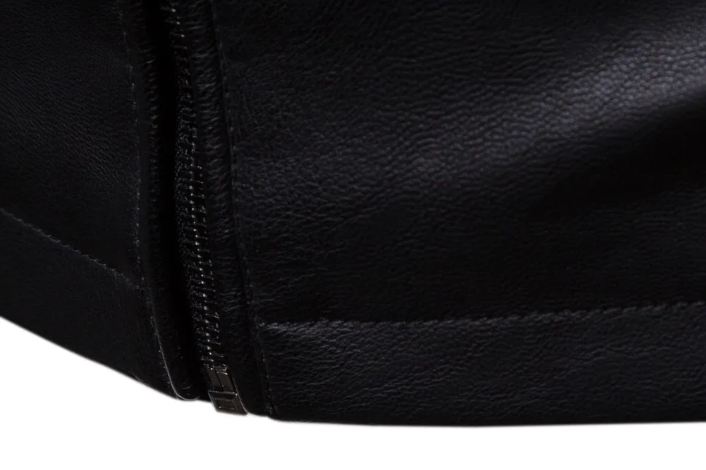 Men's Leather Jacket Slim-Fit Collar PU Leather Jacket Coat