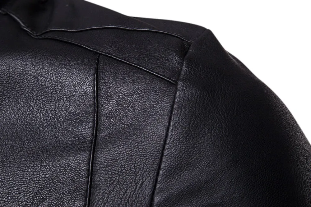 Men's Leather Jacket Slim-Fit Collar PU Leather Jacket Coat