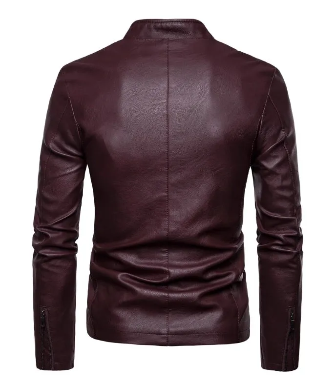 Men's Leather Jacket Slim-Fit Collar PU Leather Jacket Coat