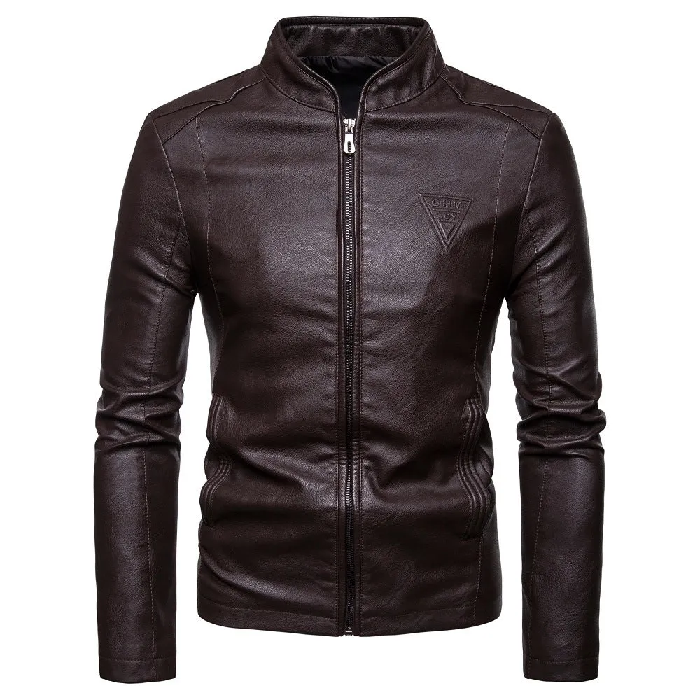 Men's Leather Jacket Slim-Fit Collar PU Leather Jacket Coat