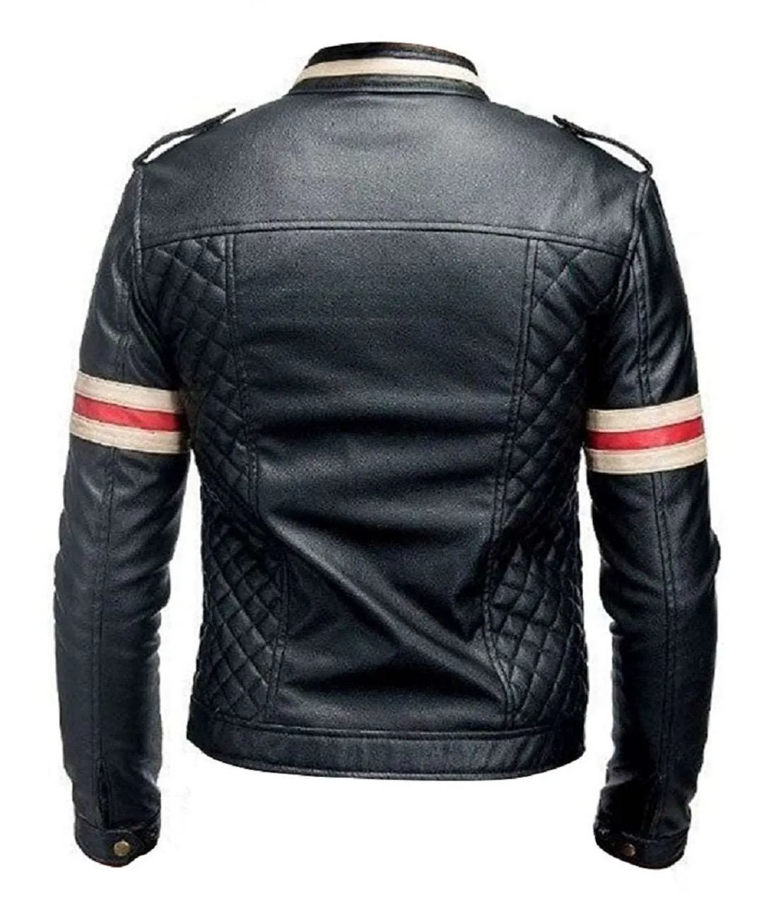 Men's Leather Jacket with Red and Beige Stripes