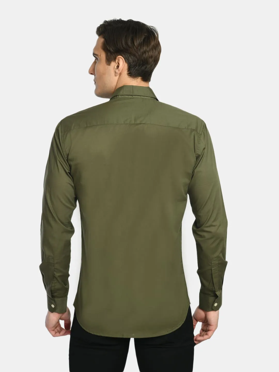 Men's Olive Green Solid Cotton Casual Shirt