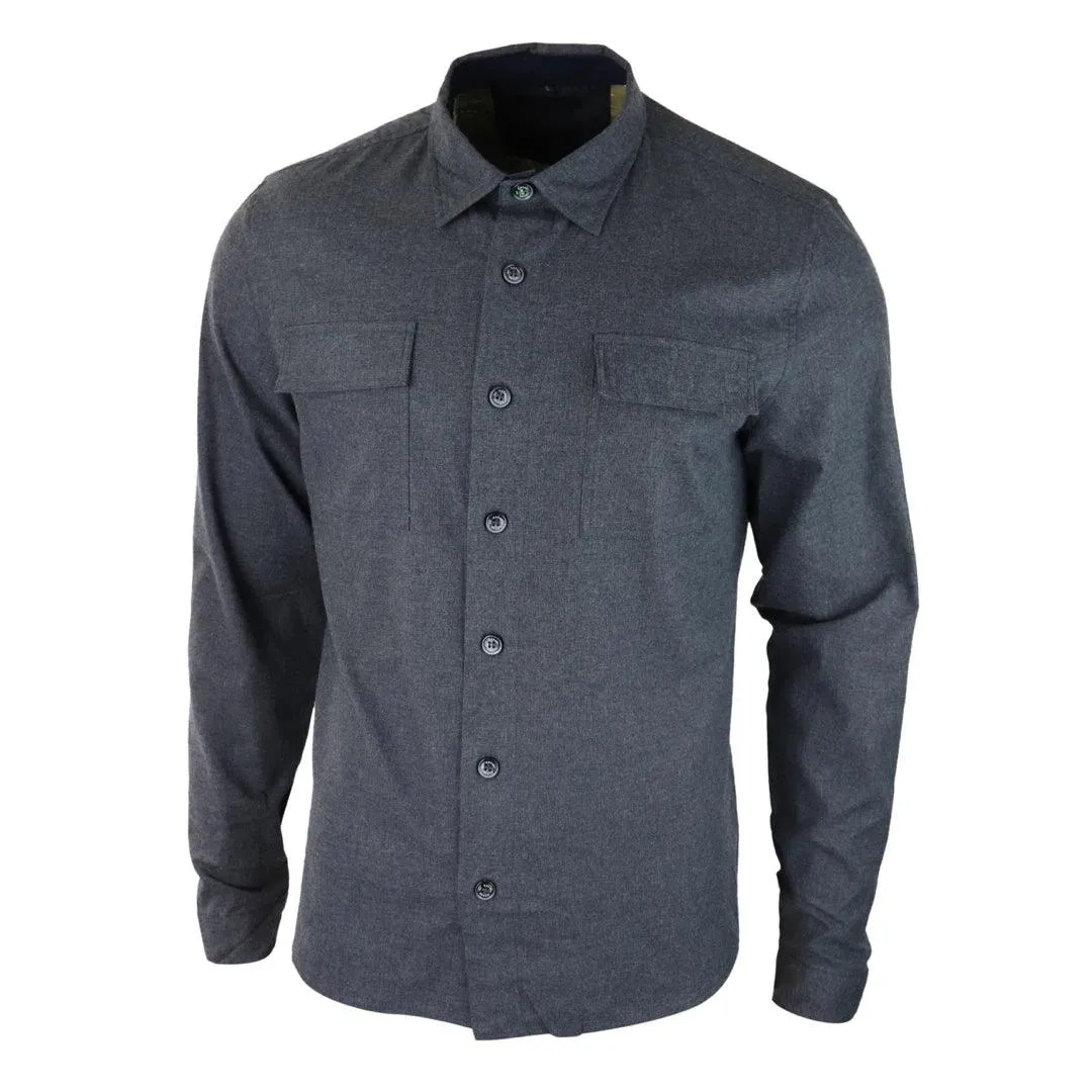 Mens Smart Casual Over Shirt Grey Navy Relaxed Fit Classic Button Down Pockets