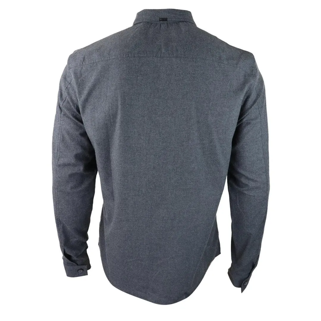 Mens Smart Casual Over Shirt Grey Navy Relaxed Fit Classic Button Down Pockets