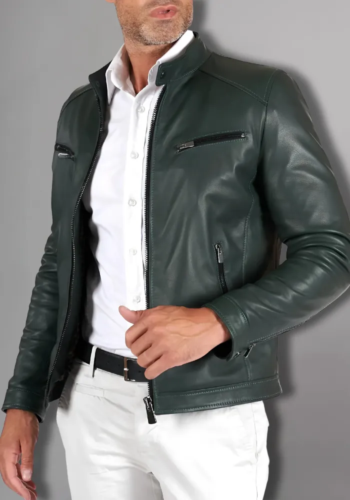 Mens Vintage Motorcycle Cafe Racer  Leather Jacket