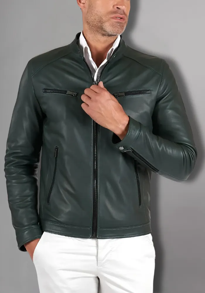 Mens Vintage Motorcycle Cafe Racer  Leather Jacket