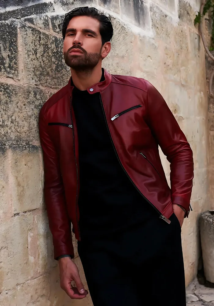 Mens Vintage Motorcycle Cafe Racer  Leather Jacket