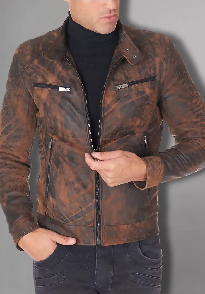 Mens Vintage Motorcycle Cafe Racer  Leather Jacket