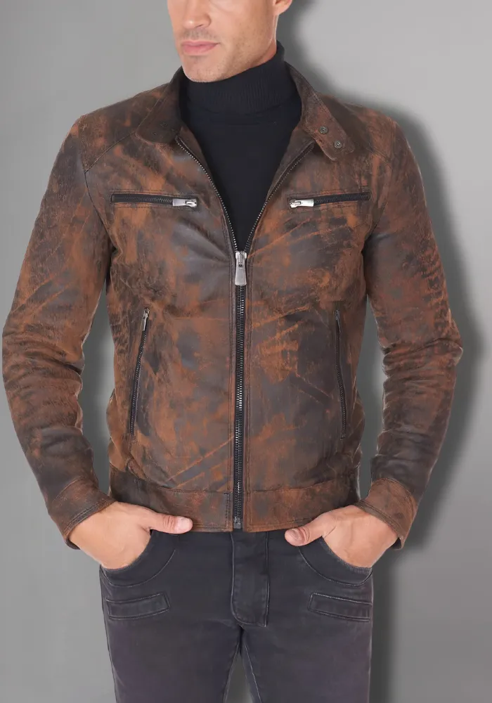 Mens Vintage Motorcycle Cafe Racer  Leather Jacket