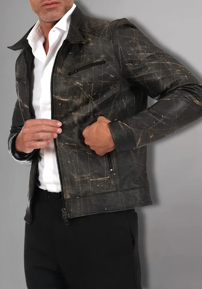 Mens Vintage Motorcycle Cafe Racer  Leather Jacket