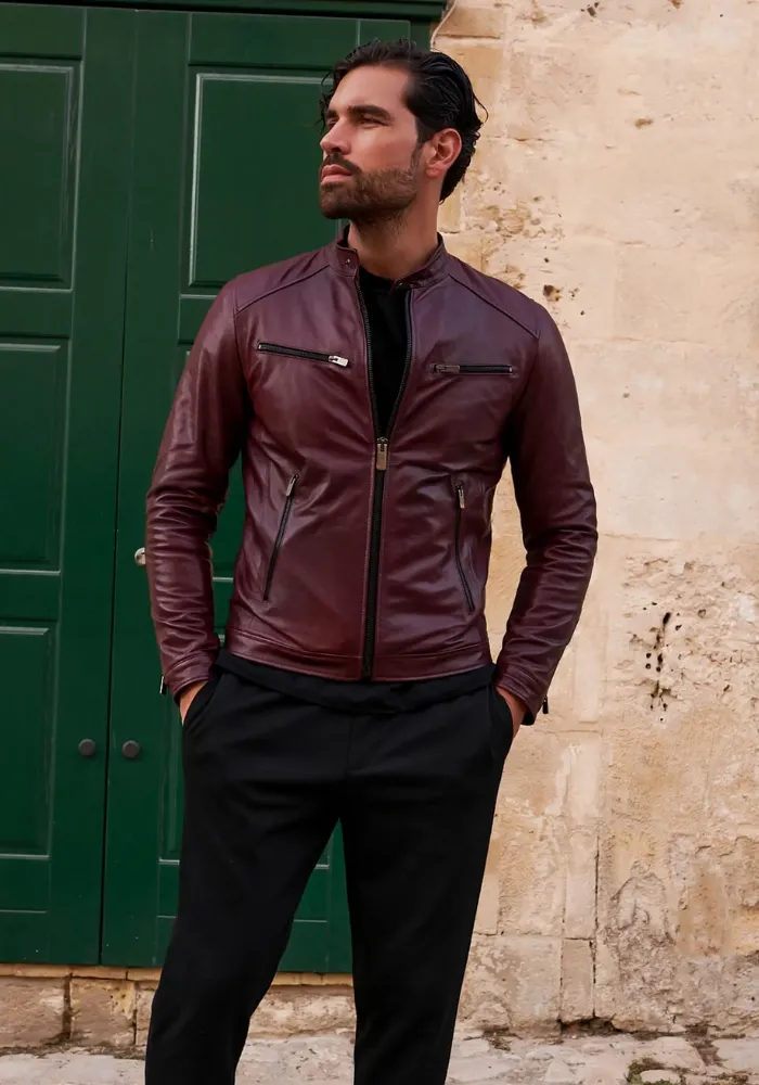 Mens Vintage Motorcycle Cafe Racer  Leather Jacket