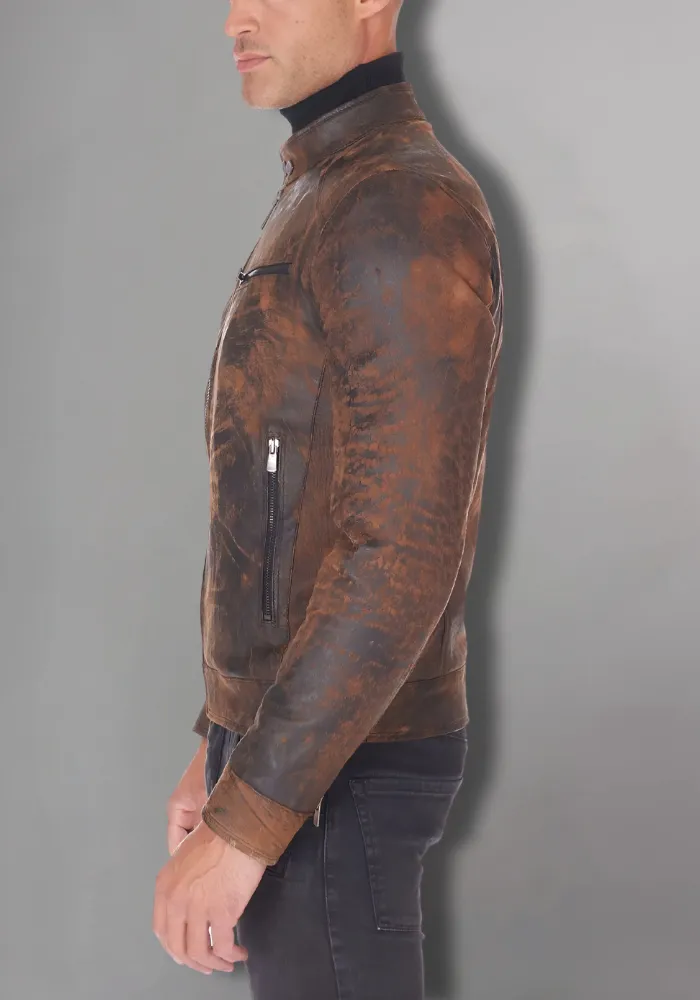 Mens Vintage Motorcycle Cafe Racer  Leather Jacket
