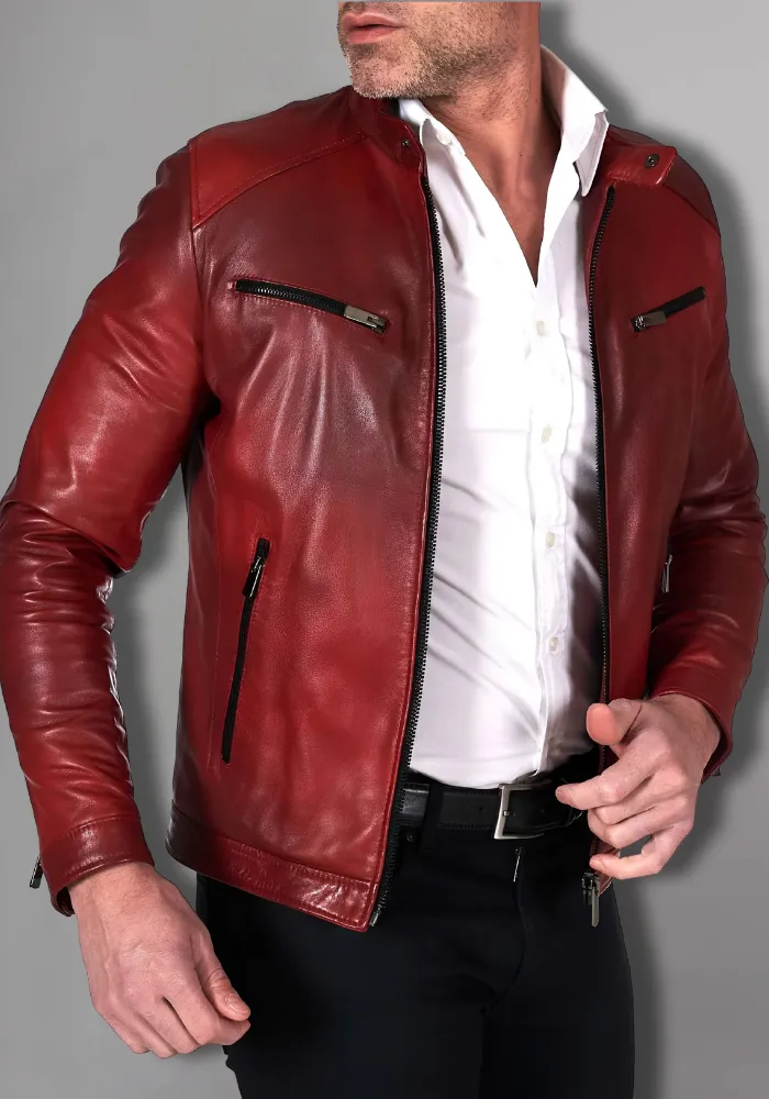 Mens Vintage Motorcycle Cafe Racer  Leather Jacket