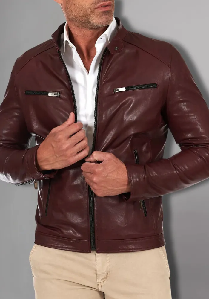 Mens Vintage Motorcycle Cafe Racer  Leather Jacket