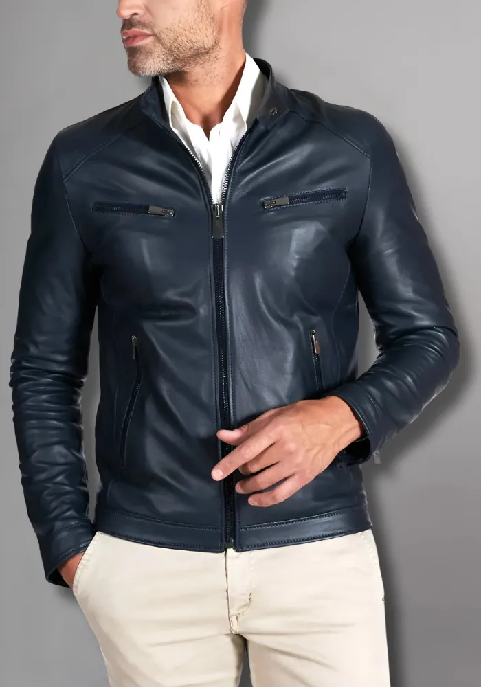 Mens Vintage Motorcycle Cafe Racer  Leather Jacket