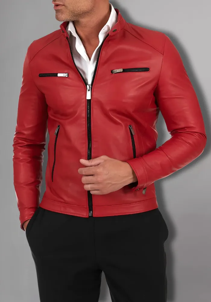Mens Vintage Motorcycle Cafe Racer  Leather Jacket