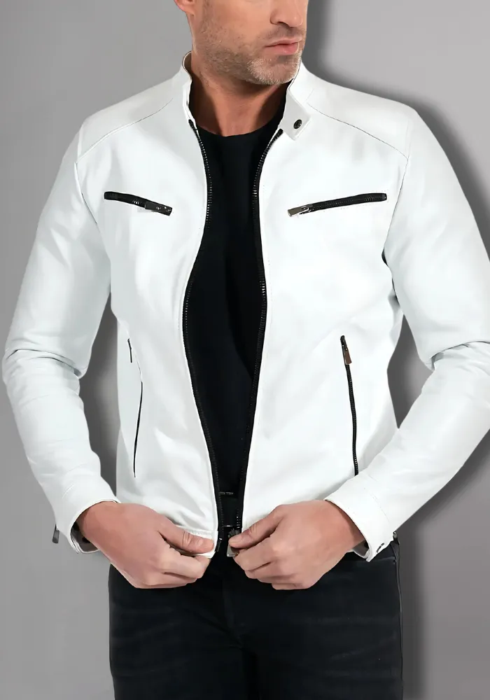 Mens Vintage Motorcycle Cafe Racer  Leather Jacket