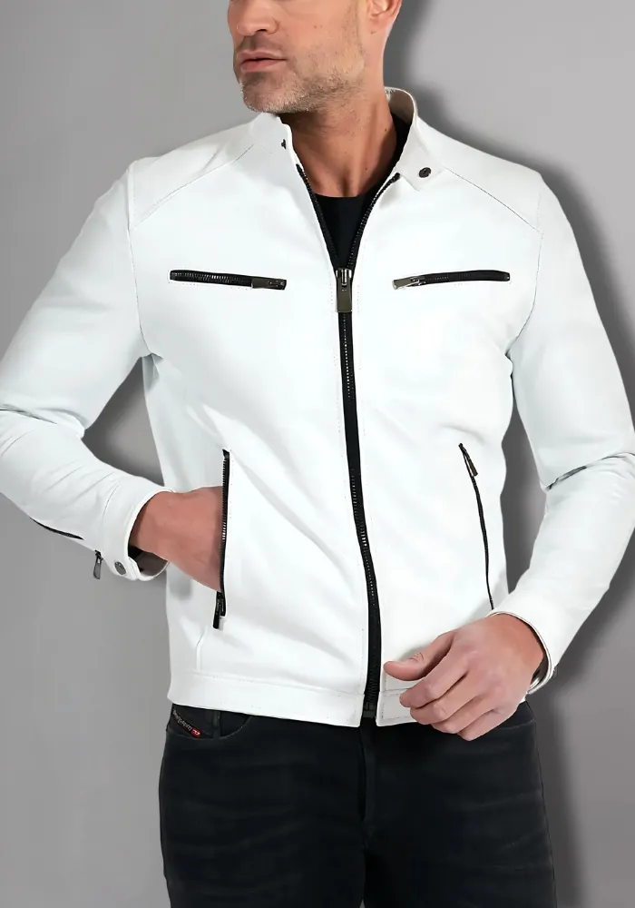 Mens Vintage Motorcycle Cafe Racer  Leather Jacket