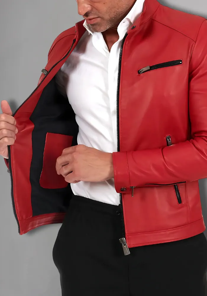 Mens Vintage Motorcycle Cafe Racer  Leather Jacket