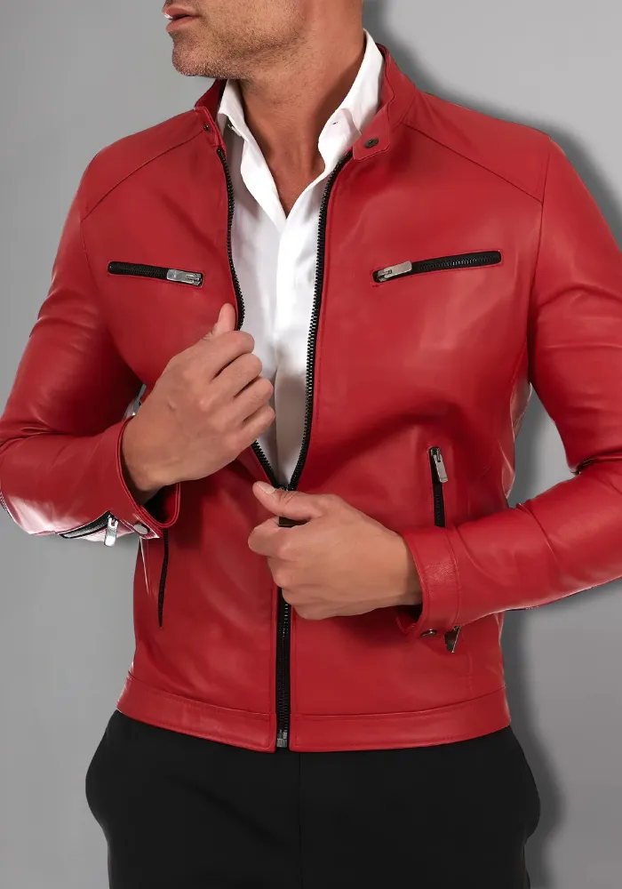 Mens Vintage Motorcycle Cafe Racer  Leather Jacket
