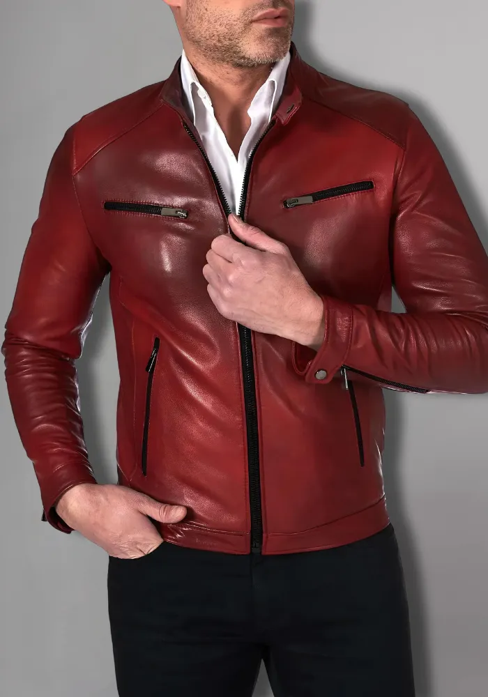 Mens Vintage Motorcycle Cafe Racer  Leather Jacket