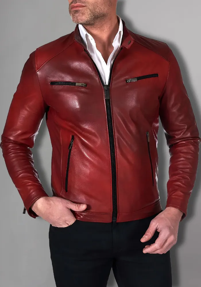 Mens Vintage Motorcycle Cafe Racer  Leather Jacket