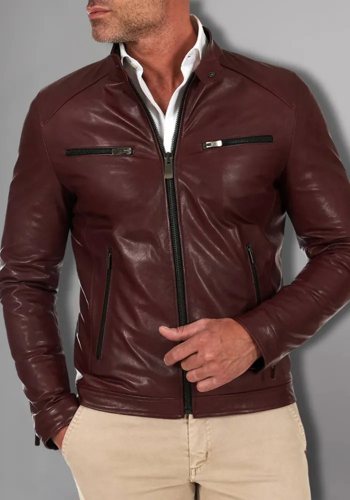 Mens Vintage Motorcycle Cafe Racer  Leather Jacket
