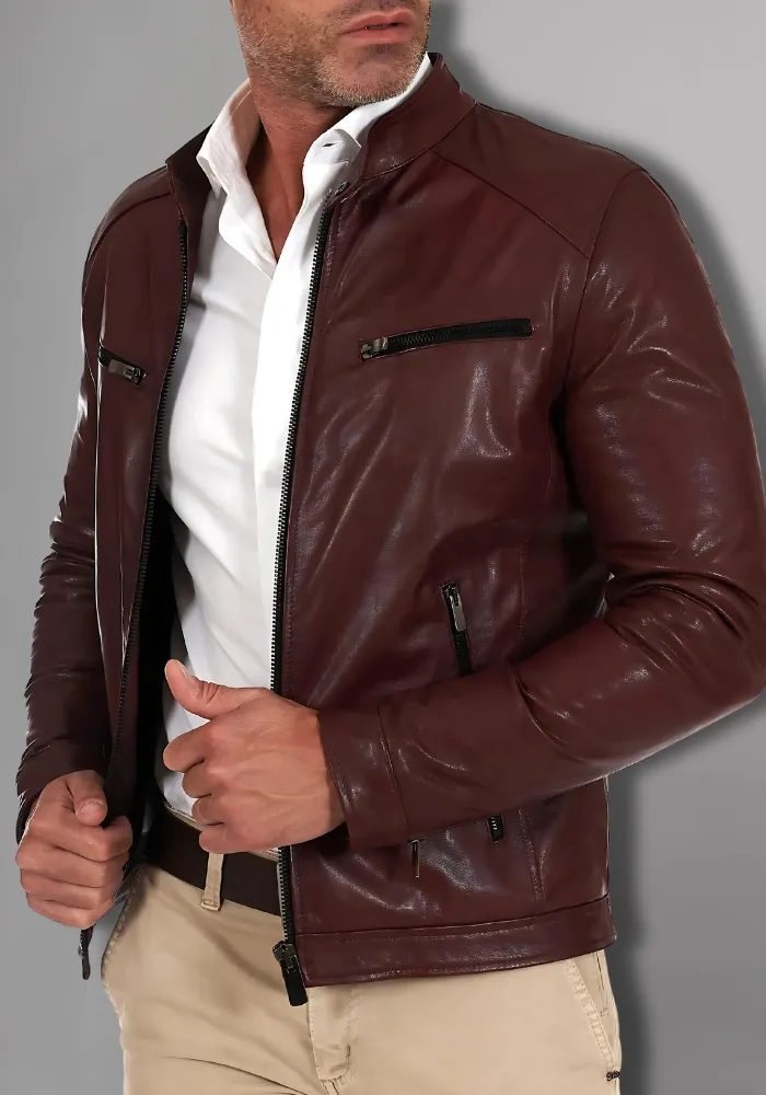 Mens Vintage Motorcycle Cafe Racer  Leather Jacket