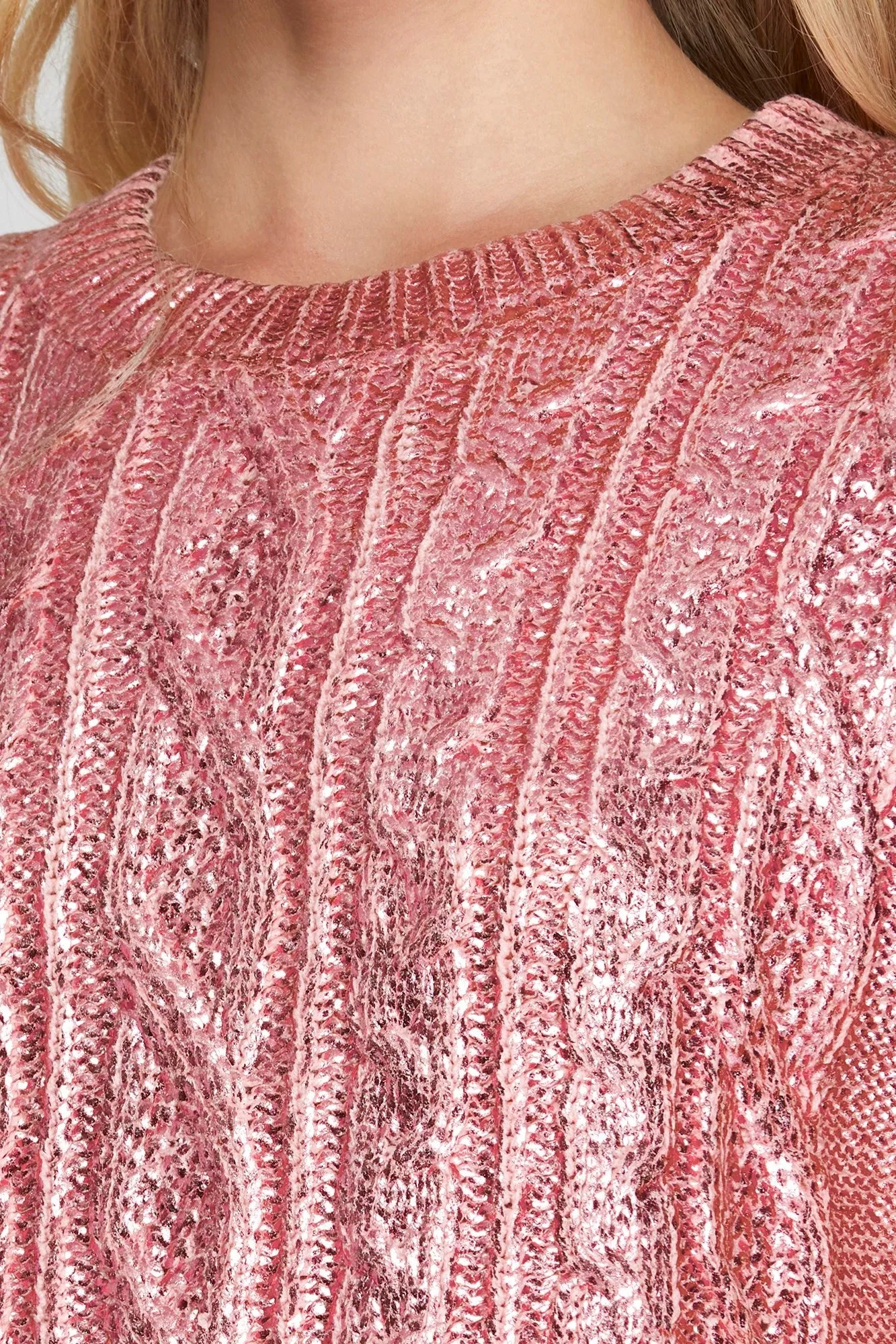 Metallic Foil Mock Neck Cropped Sweater Top