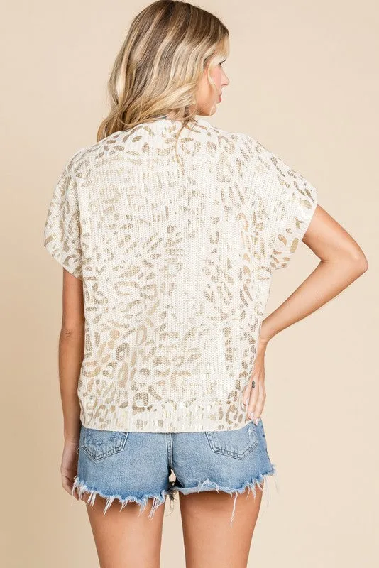 Metallic Leopard Print Top with Pocket