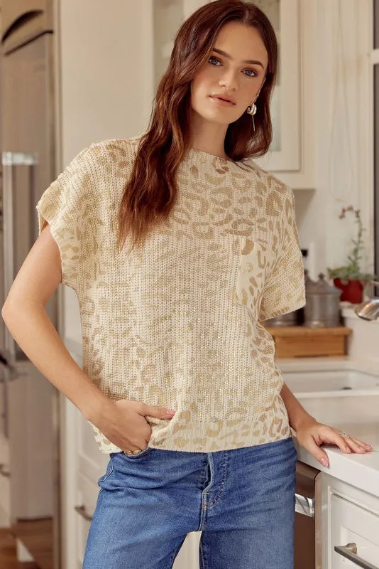 Metallic Leopard Print Top with Pocket