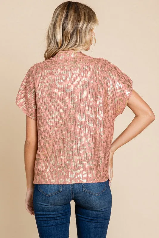 Metallic Leopard Print Top with Pocket