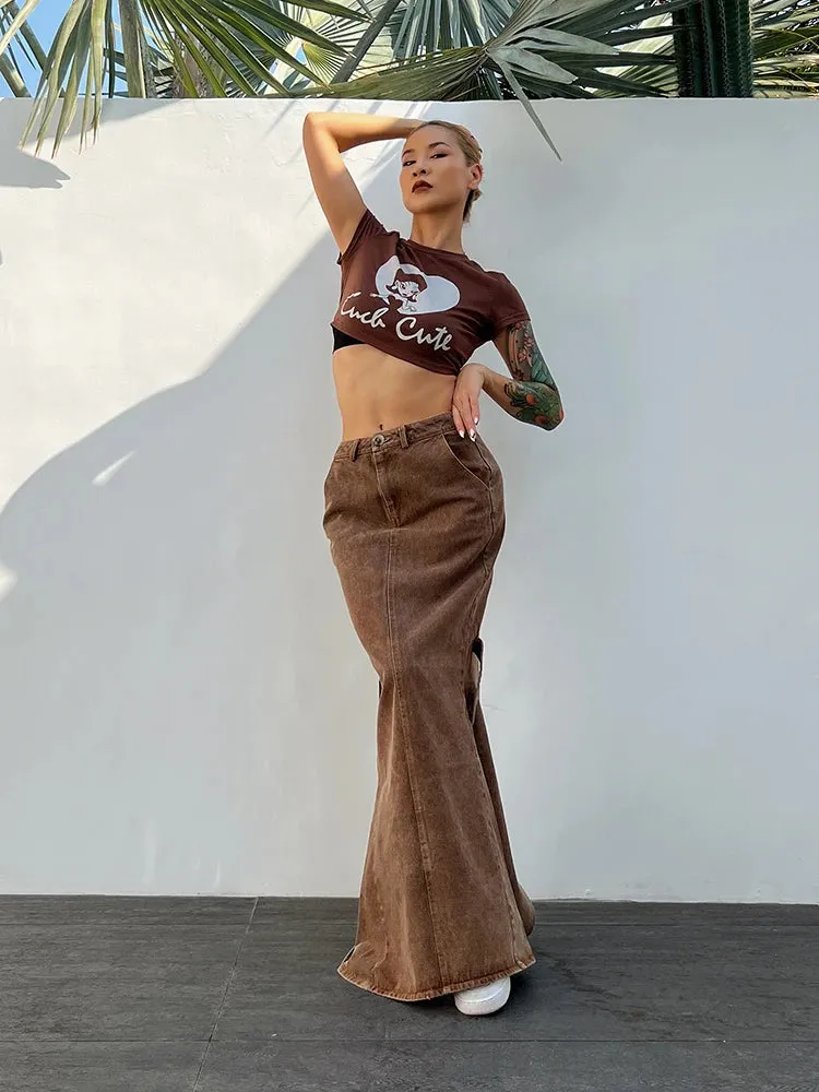 Minimalist Skirts For Women High Waist Folds Patchwork Pocket Casual Denim Elegant A Line Skirt Female Fashion