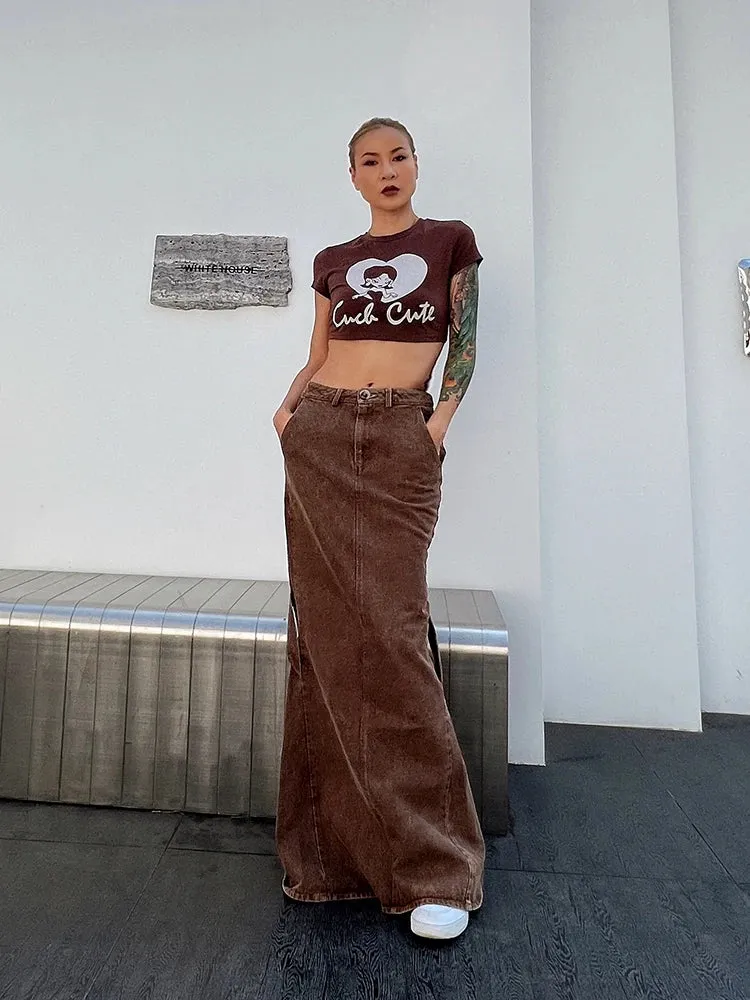 Minimalist Skirts For Women High Waist Folds Patchwork Pocket Casual Denim Elegant A Line Skirt Female Fashion