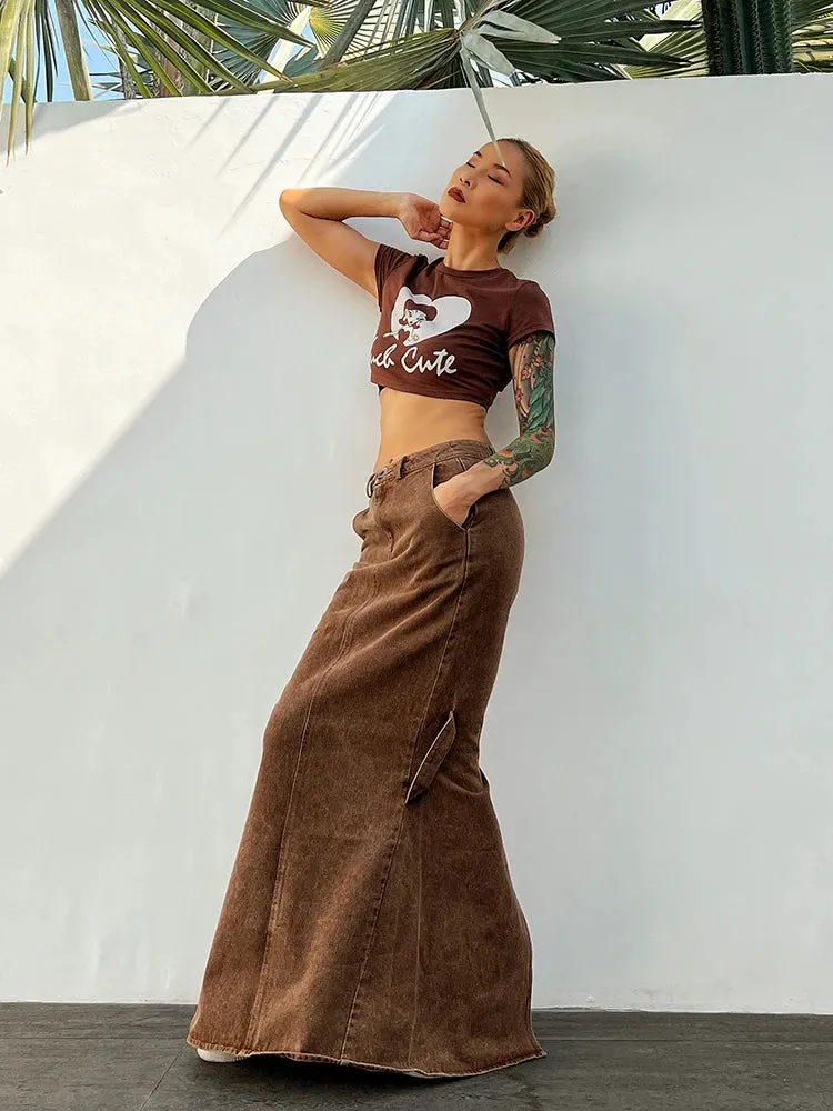 Minimalist Skirts For Women High Waist Folds Patchwork Pocket Casual Denim Elegant A Line Skirt Female Fashion