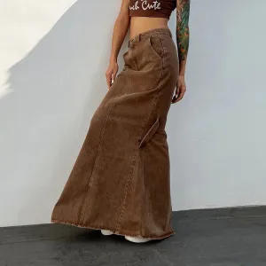 Minimalist Skirts For Women High Waist Folds Patchwork Pocket Casual Denim Elegant A Line Skirt Female Fashion
