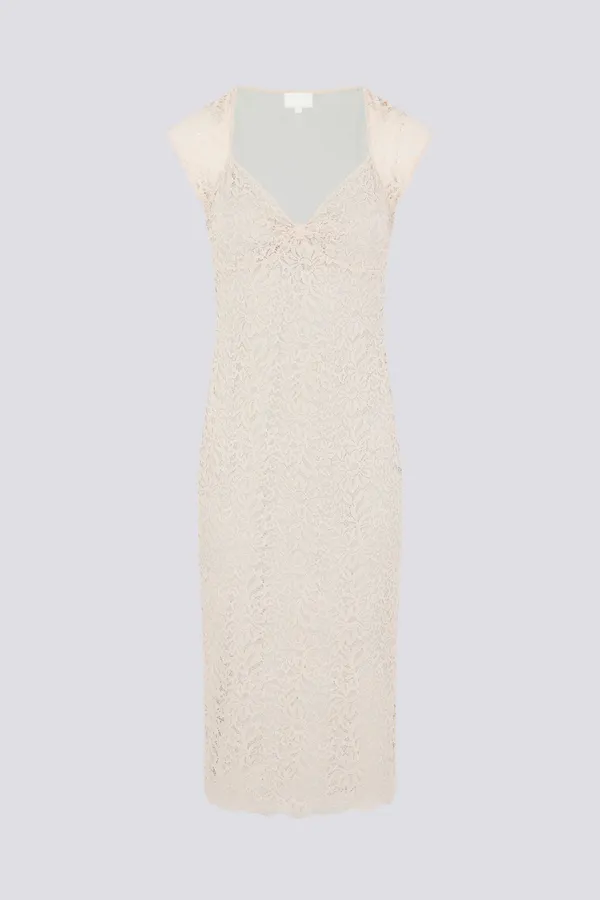 Nora Floral Lace Bow Midi Dress