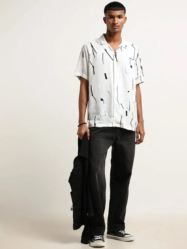 Nuon White Cotton Relaxed Fit Shirt