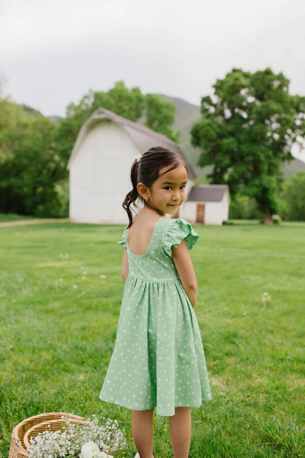 Olivia Dress in Green Daisy