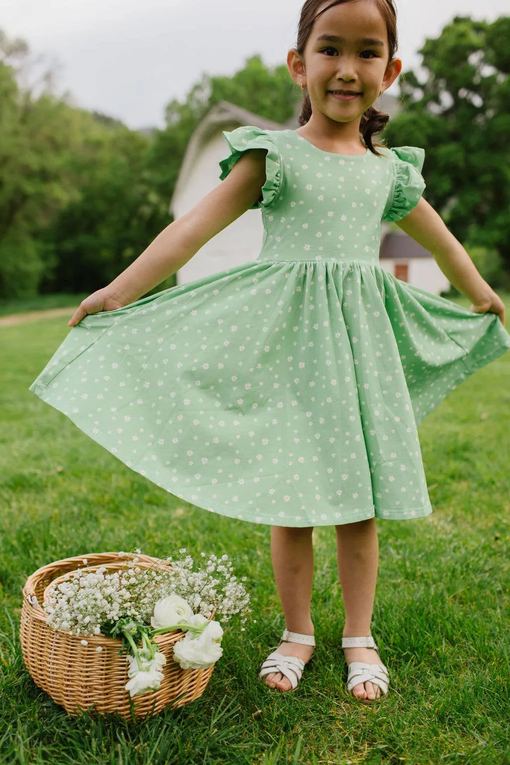Olivia Dress in Green Daisy